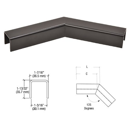 Cr Laurence L10 Series U-Channel 135 Degree Horizontal Corner for 21.52 mm Laminated Glass Cap Railing L10H3MBL